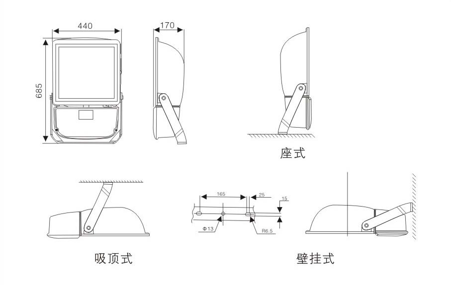 粉塵防爆內(nèi)場強(qiáng)光泛光燈尺寸圖