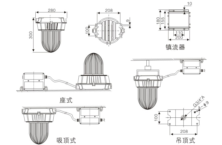 防眩應急泛光燈尺寸圖